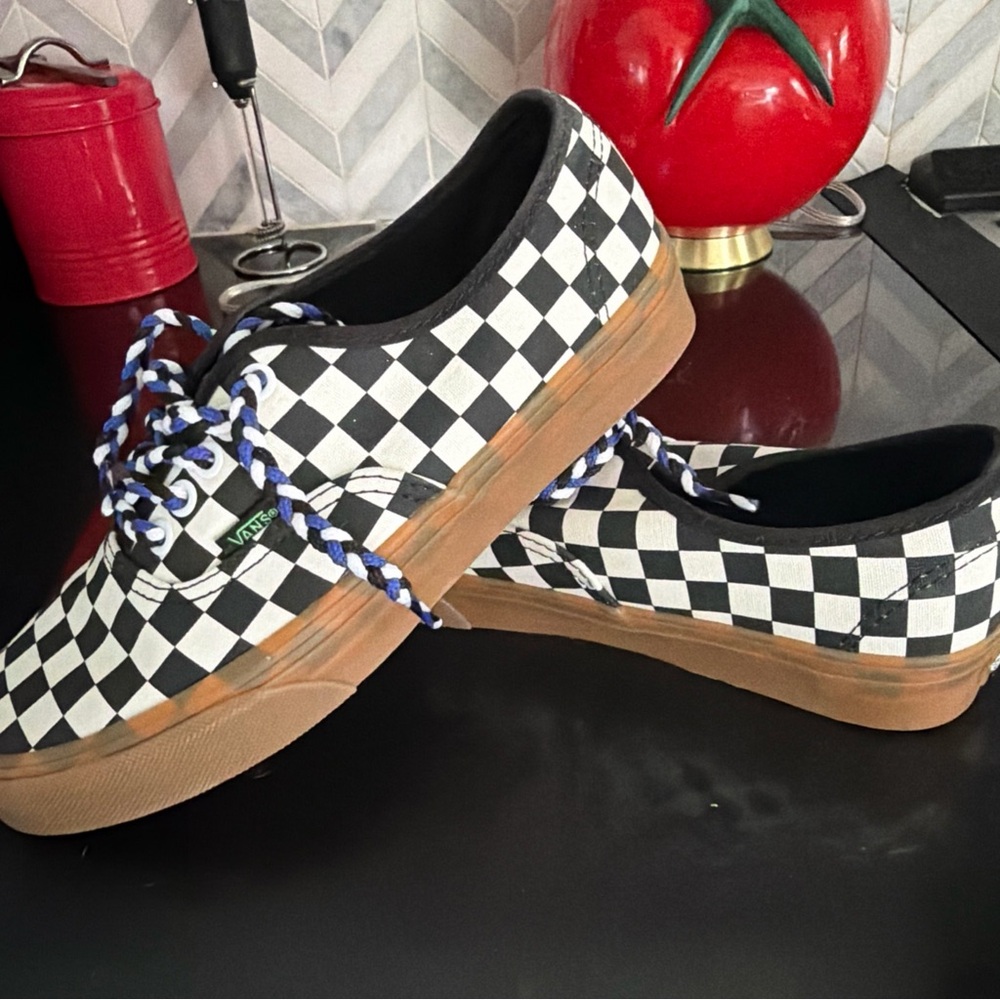 Vans Black and White Checkerboard Sneakers with Gum Sole - Picture 5 of 7